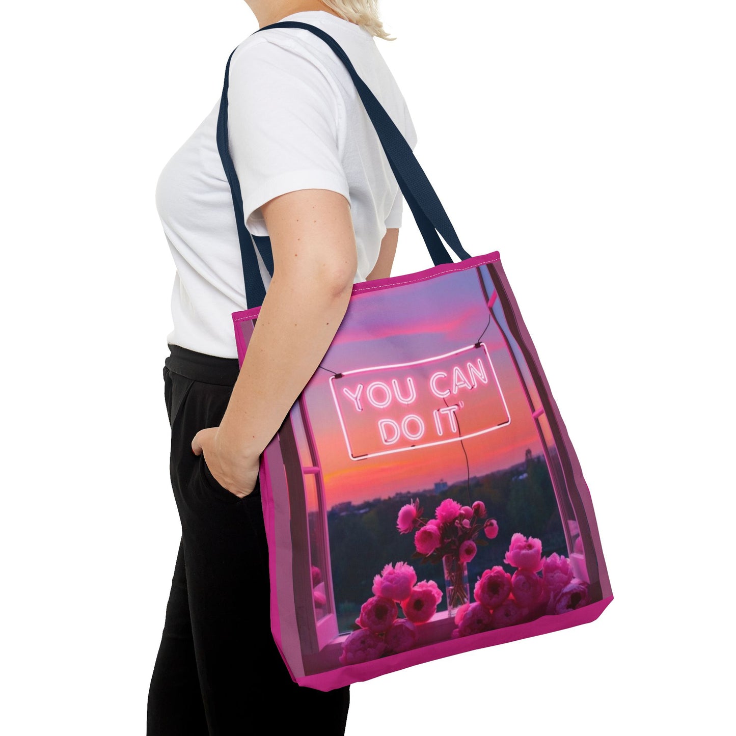 You can do it to faith, flowers, and  fierceness tote bag