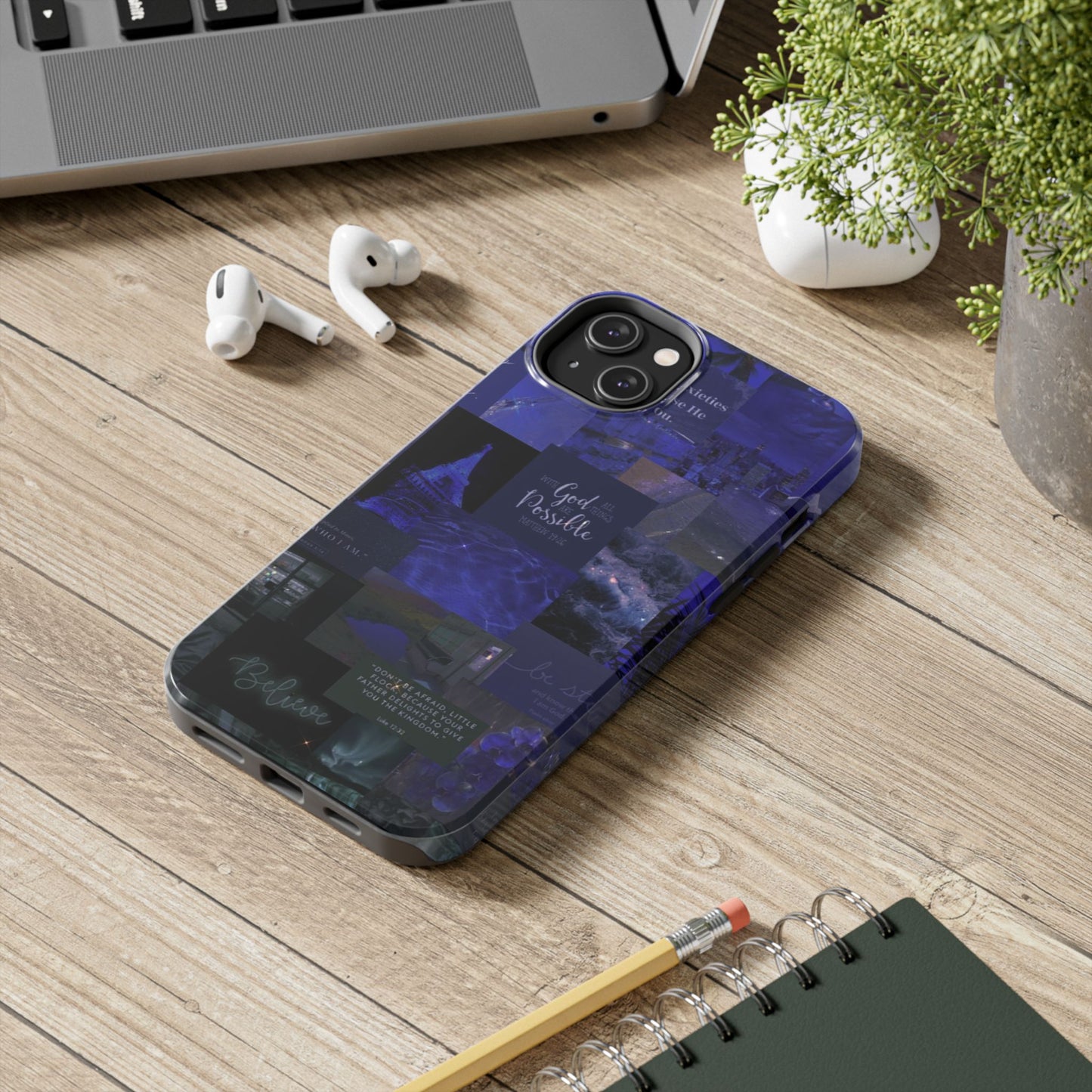 Deep blue faith, phone case with God, all things are possible