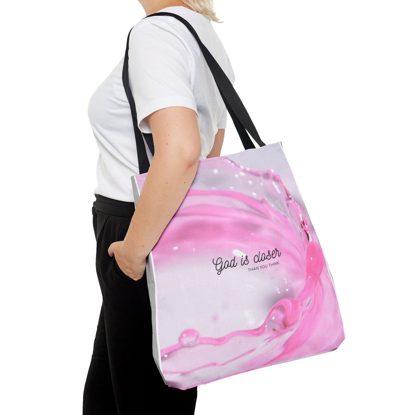 Inspirational Tote Bag - "God is Closer" - AOP Design