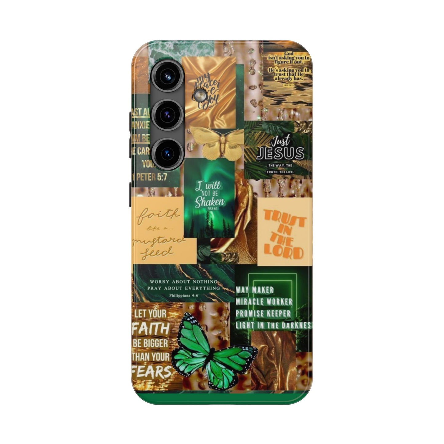 Trust in the lord Phone Case green and gold scripture collage