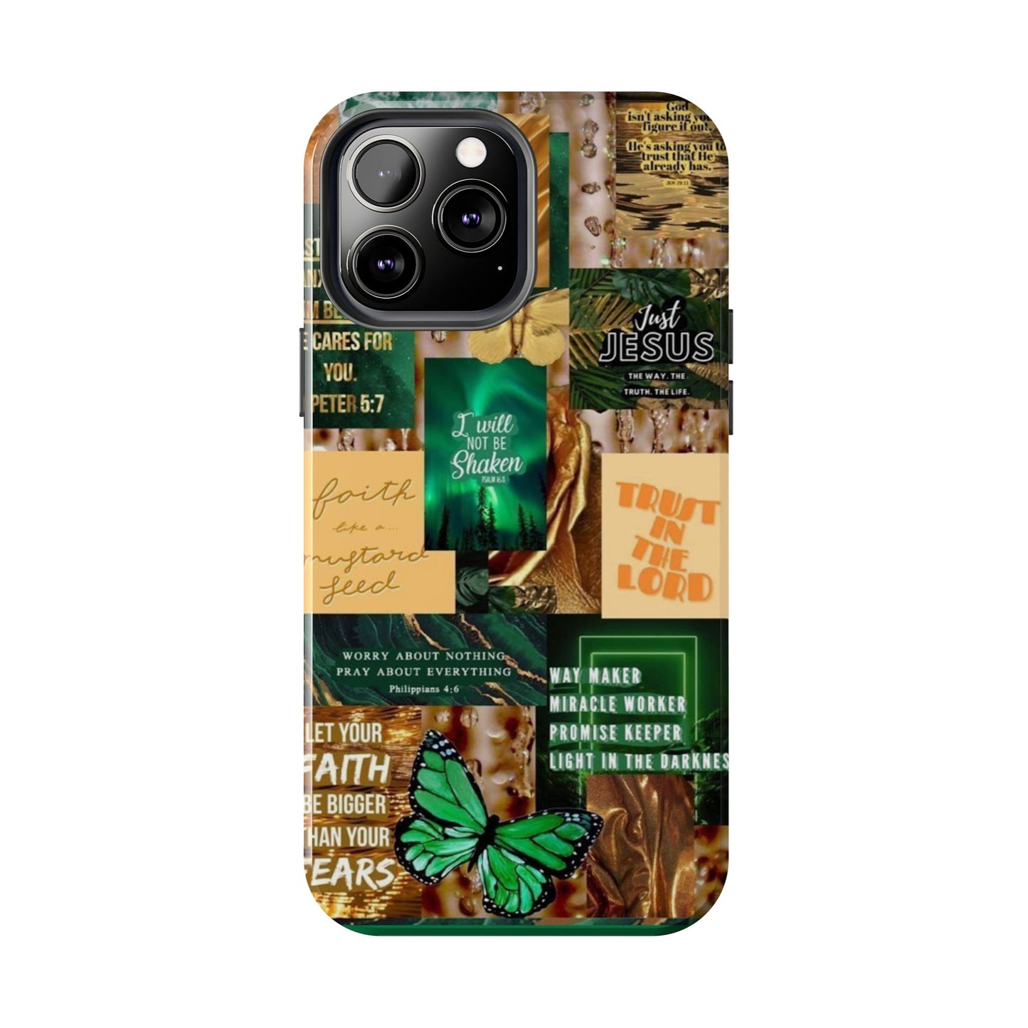 Trust in the lord Phone Case green and gold scripture collage