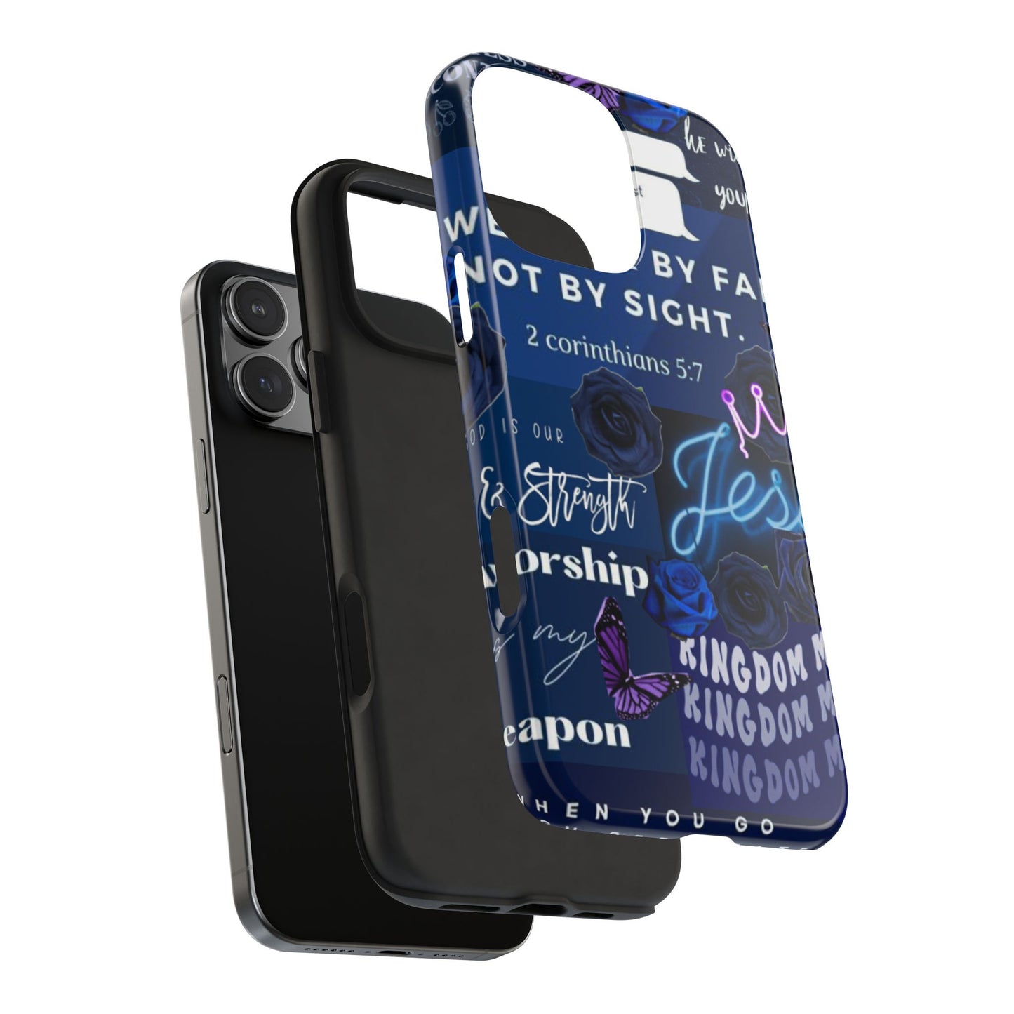 Kingdom mindset phone case deep blue faith & scripture collage
