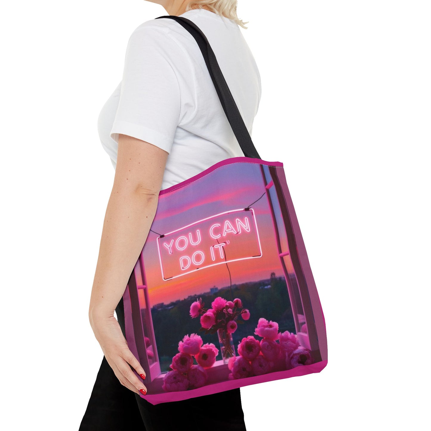 You can do it to faith, flowers, and  fierceness tote bag