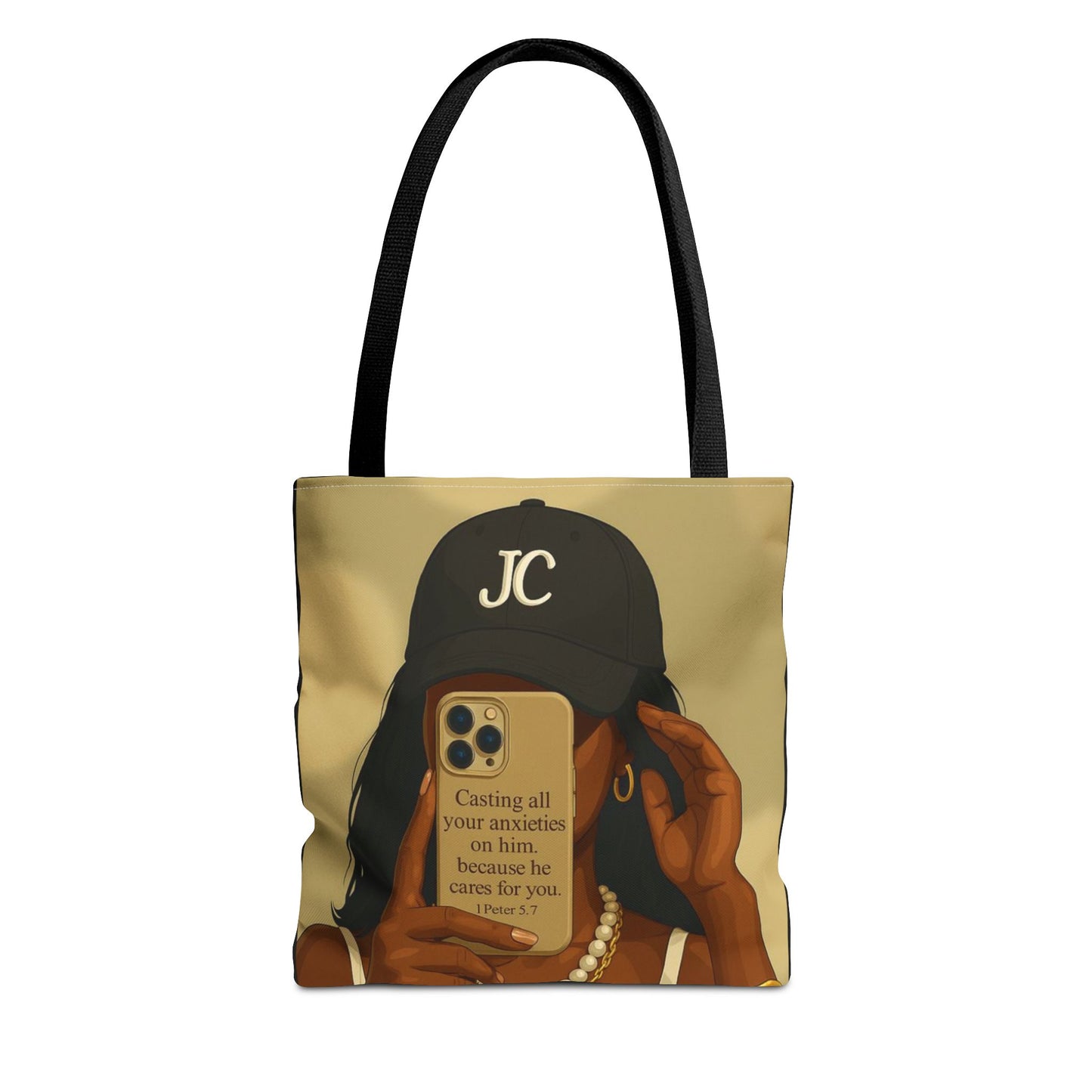Chic Motivational Tote Bag - "Casting All Your Anxieties on Him" Design