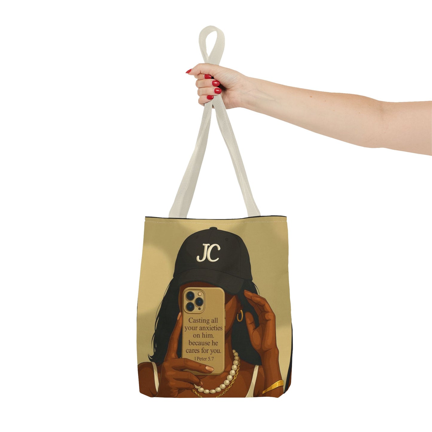 Chic Motivational Tote Bag - "Casting All Your Anxieties on Him" Design