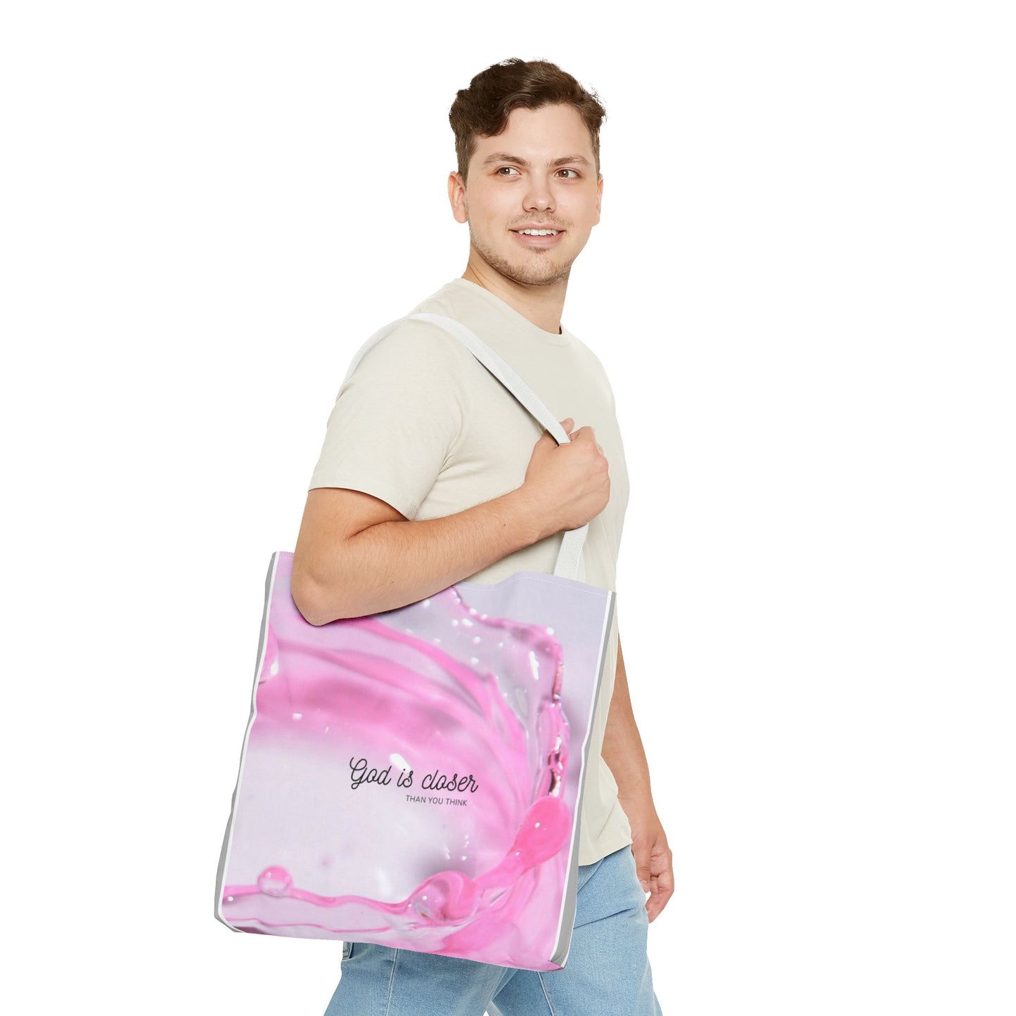 Inspirational Tote Bag - "God is Closer" - AOP Design
