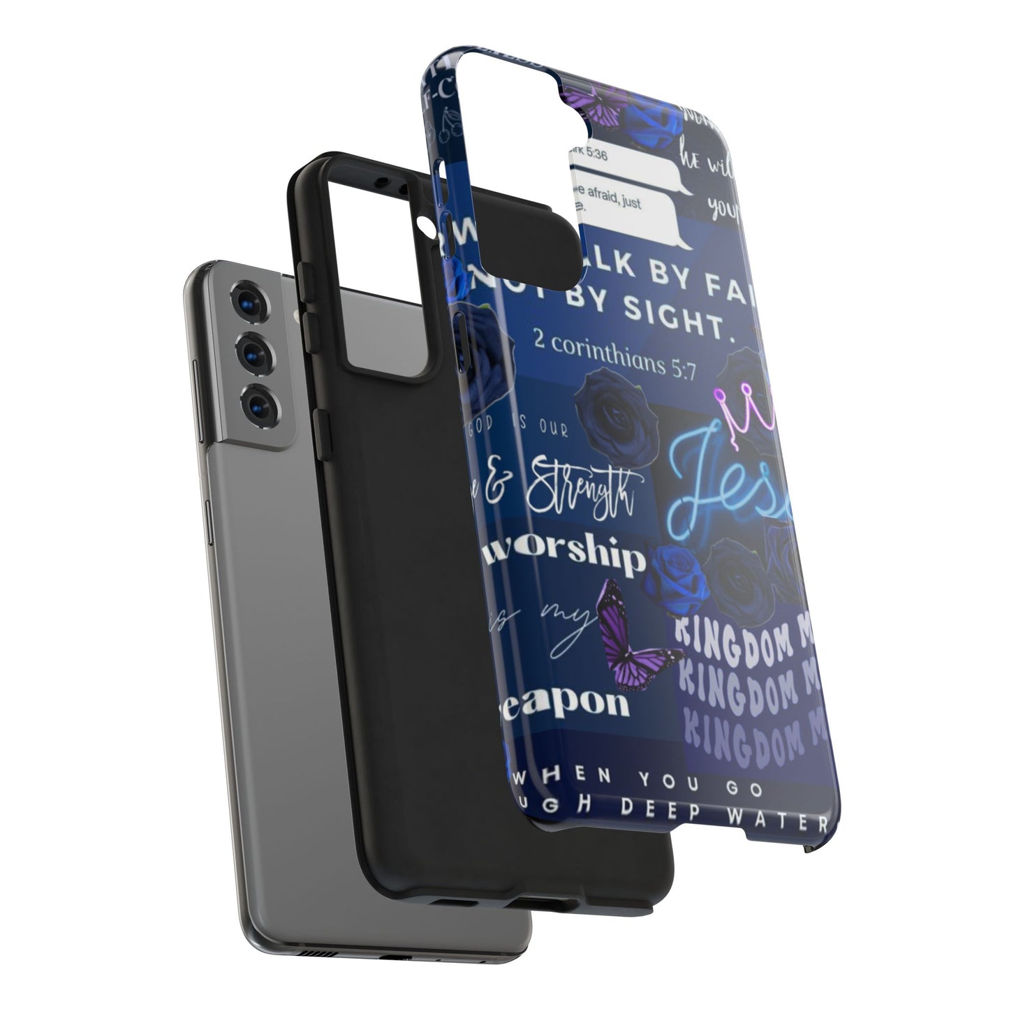 Kingdom mindset phone case deep blue faith & scripture collage