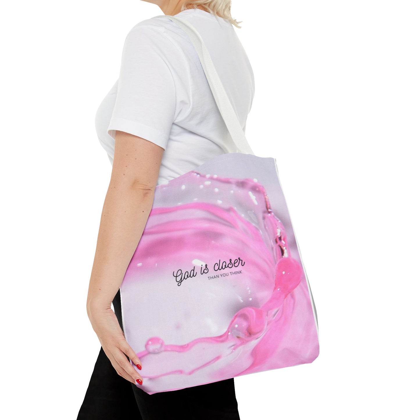 Inspirational Tote Bag - "God is Closer" - AOP Design