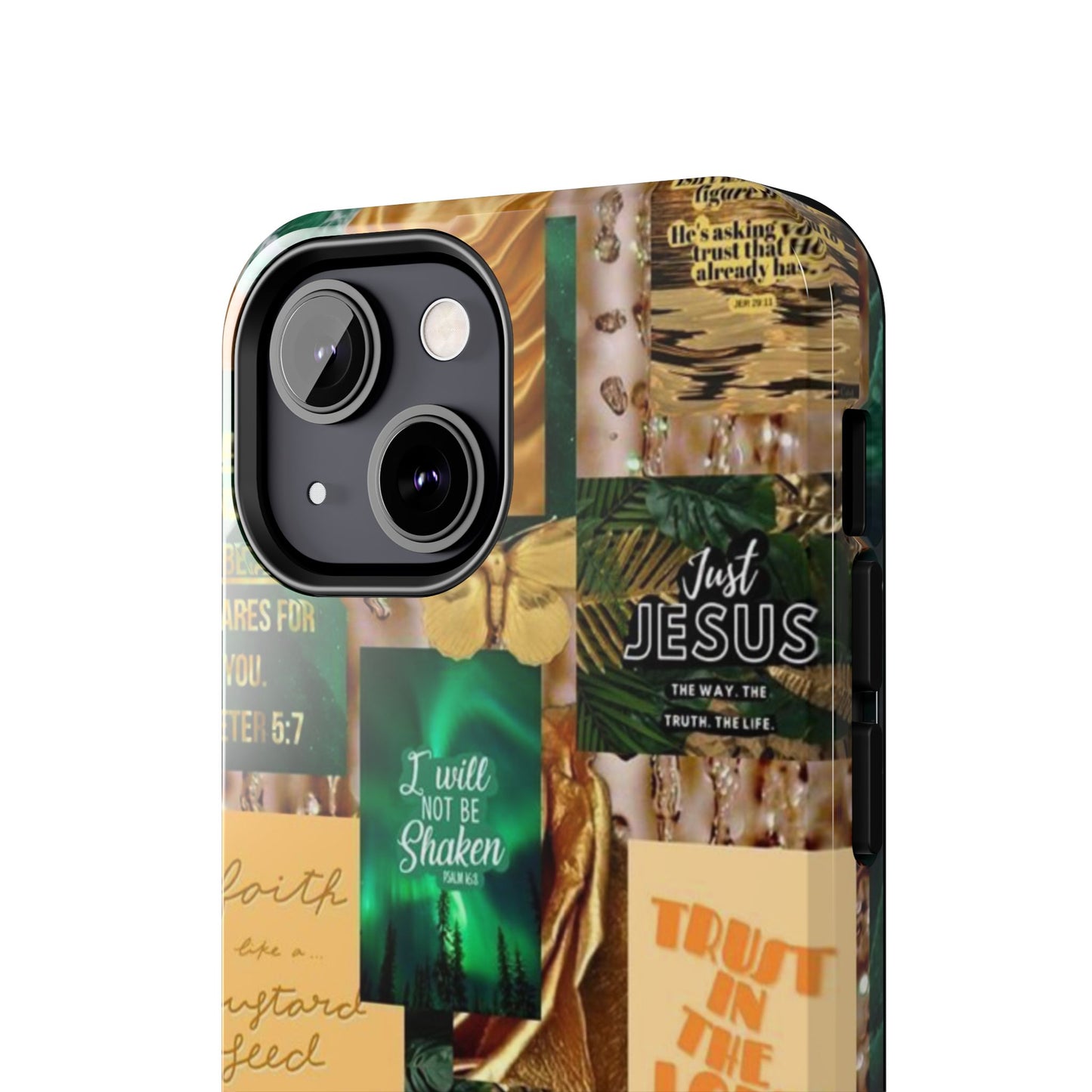 Trust in the lord Phone Case green and gold scripture collage