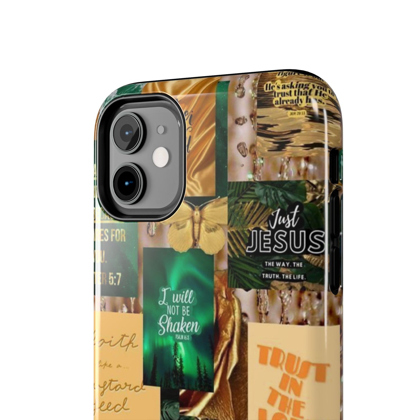 Trust in the lord Phone Case green and gold scripture collage