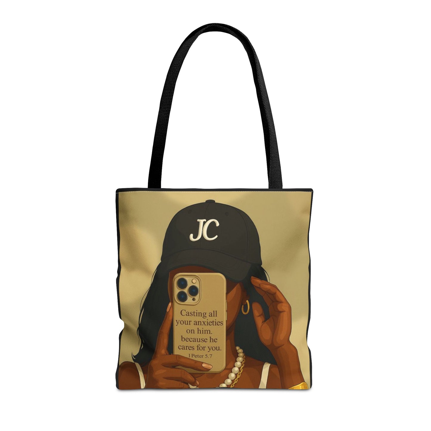 Chic Motivational Tote Bag - "Casting All Your Anxieties on Him" Design