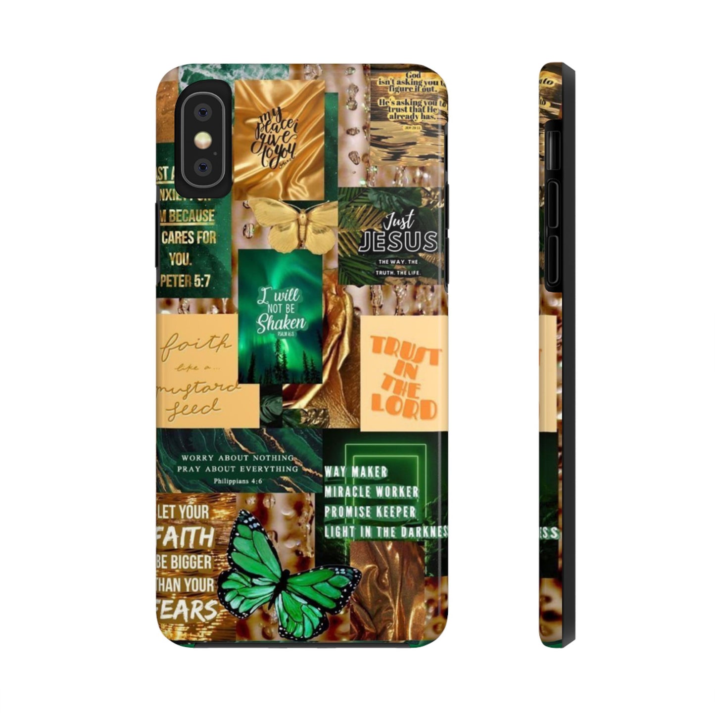 Trust in the lord Phone Case green and gold scripture collage