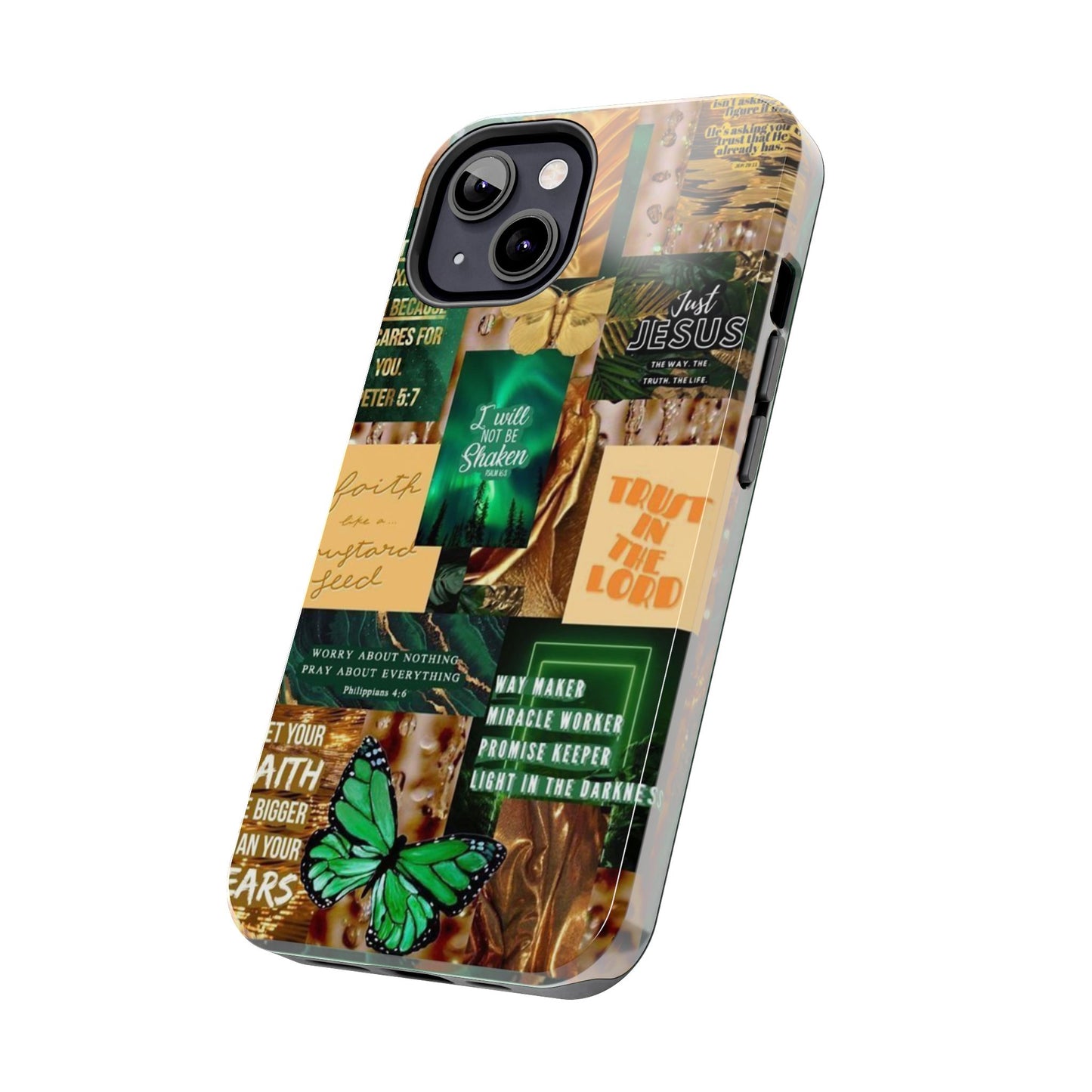 Trust in the lord Phone Case green and gold scripture collage