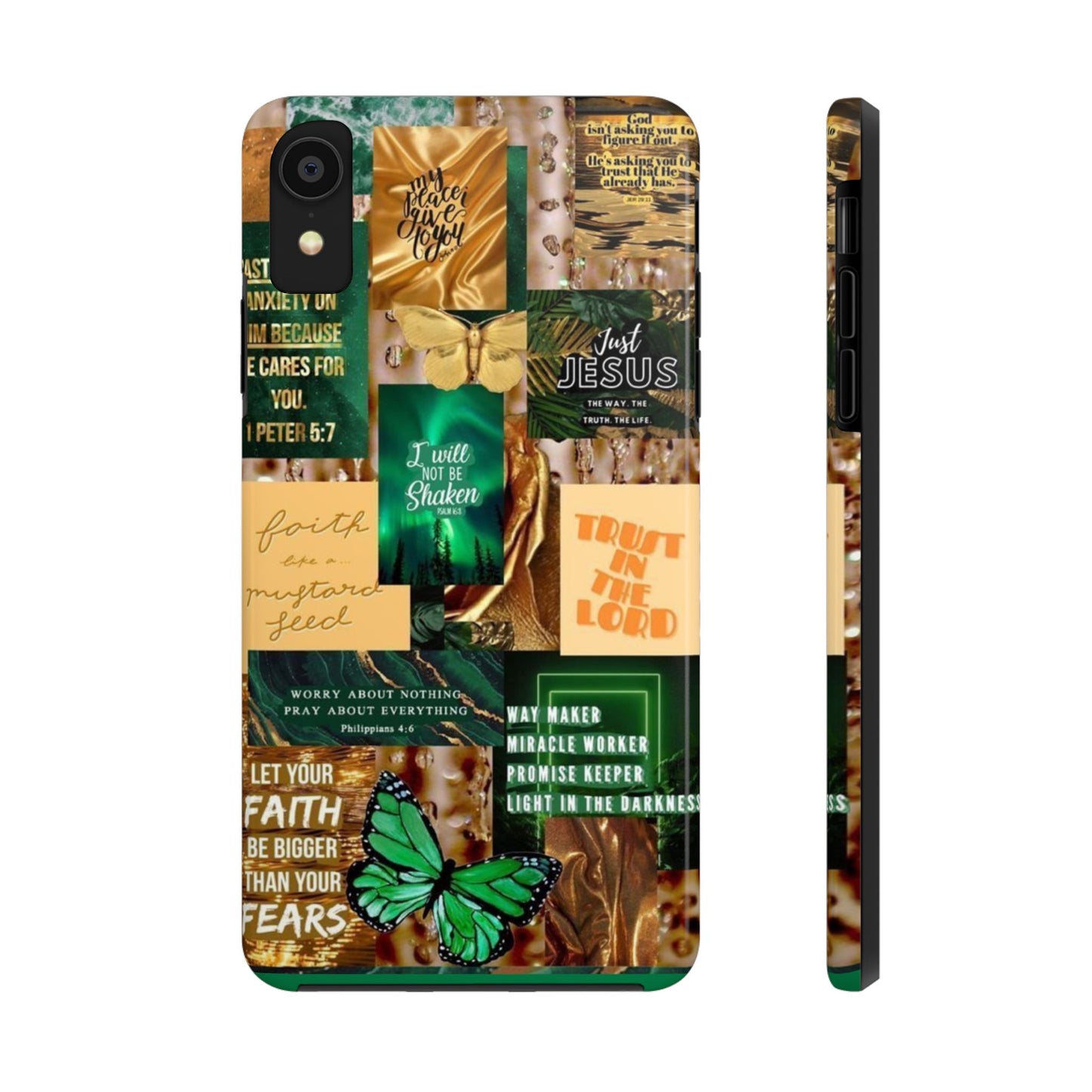Trust in the lord Phone Case green and gold scripture collage