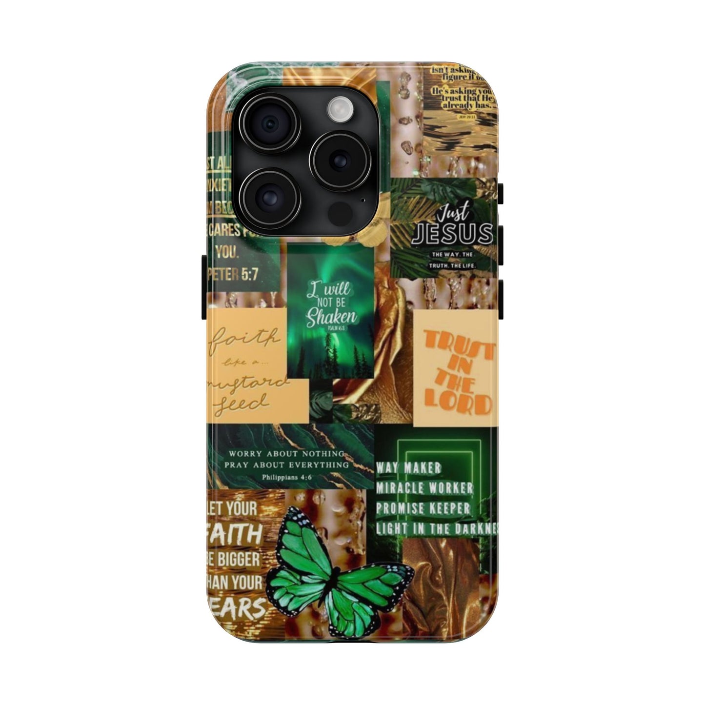 Trust in the lord Phone Case green and gold scripture collage