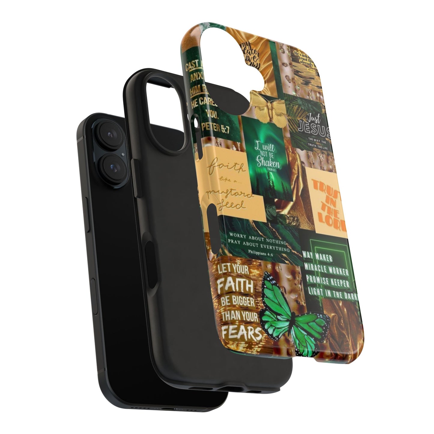 Trust in the lord Phone Case green and gold scripture collage
