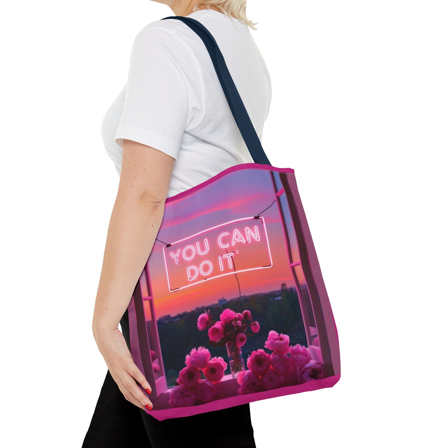 You can do it to faith, flowers, and  fierceness tote bag