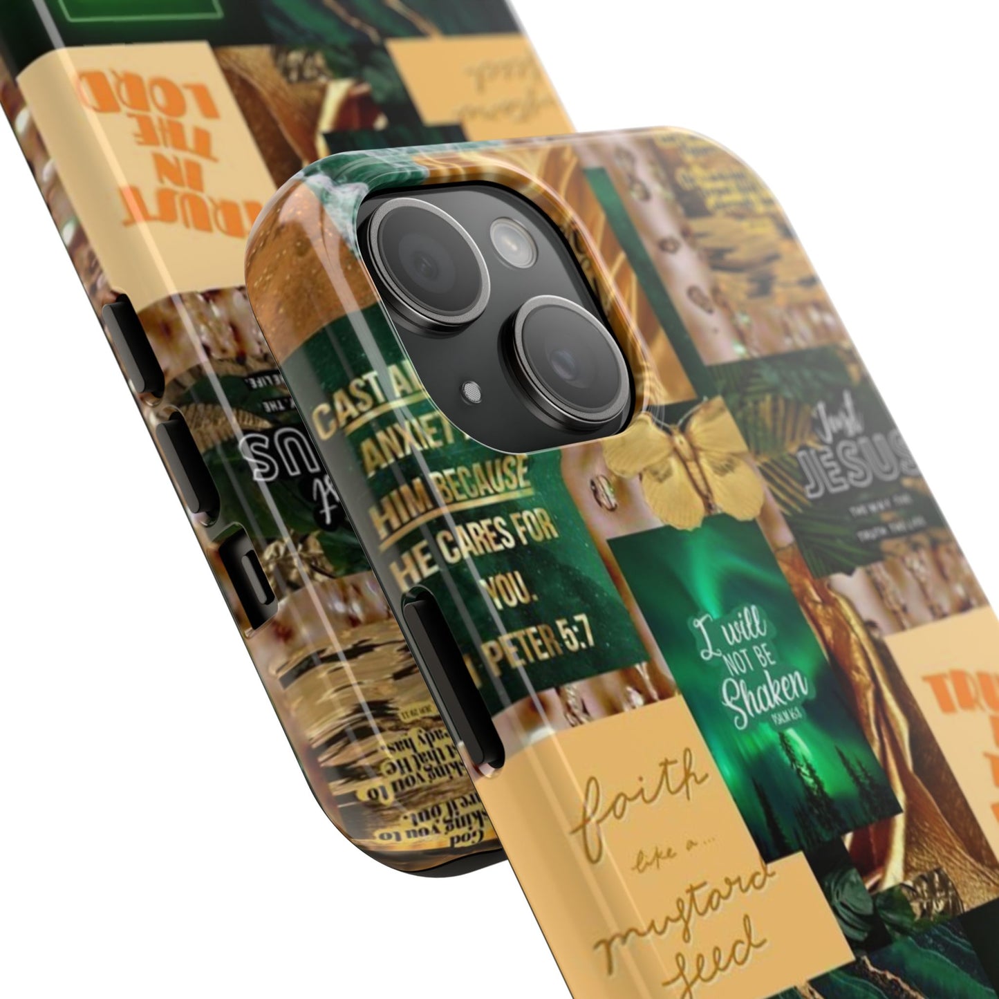 Trust in the lord Phone Case green and gold scripture collage