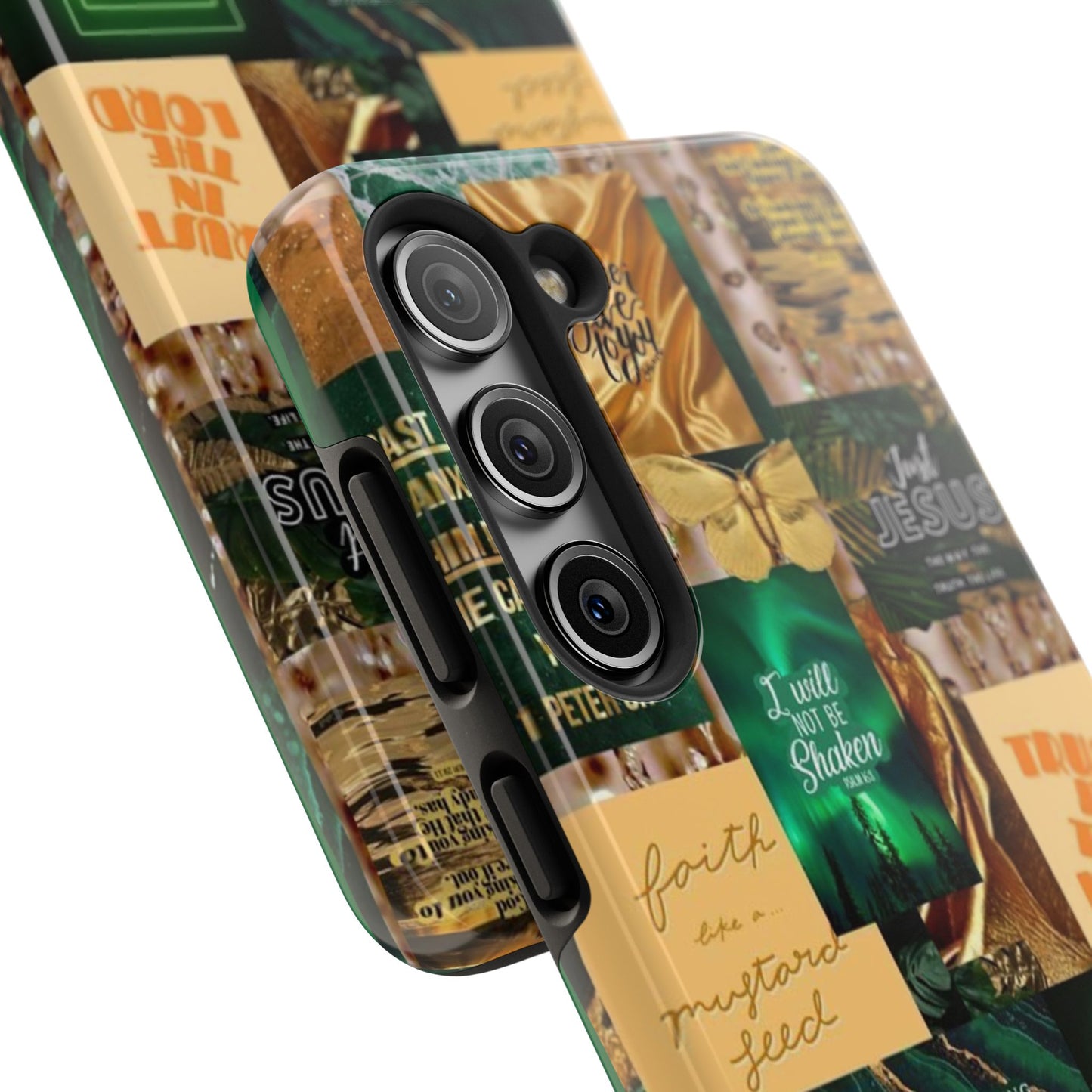 Trust in the lord Phone Case green and gold scripture collage