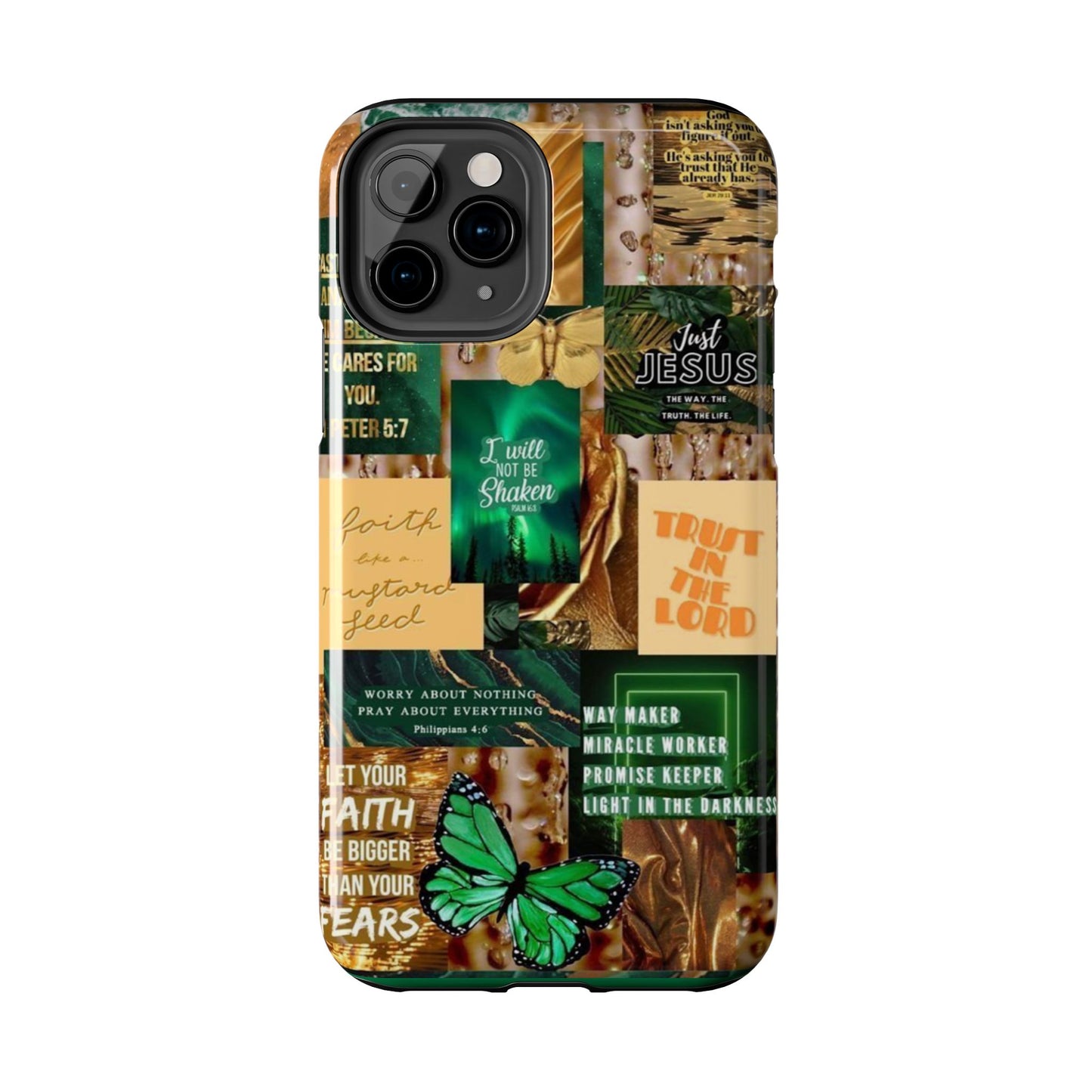 Trust in the lord Phone Case green and gold scripture collage