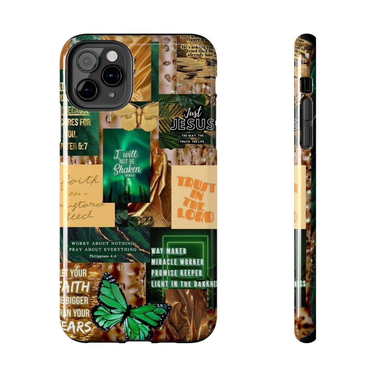 Trust in the lord Phone Case green and gold scripture collage