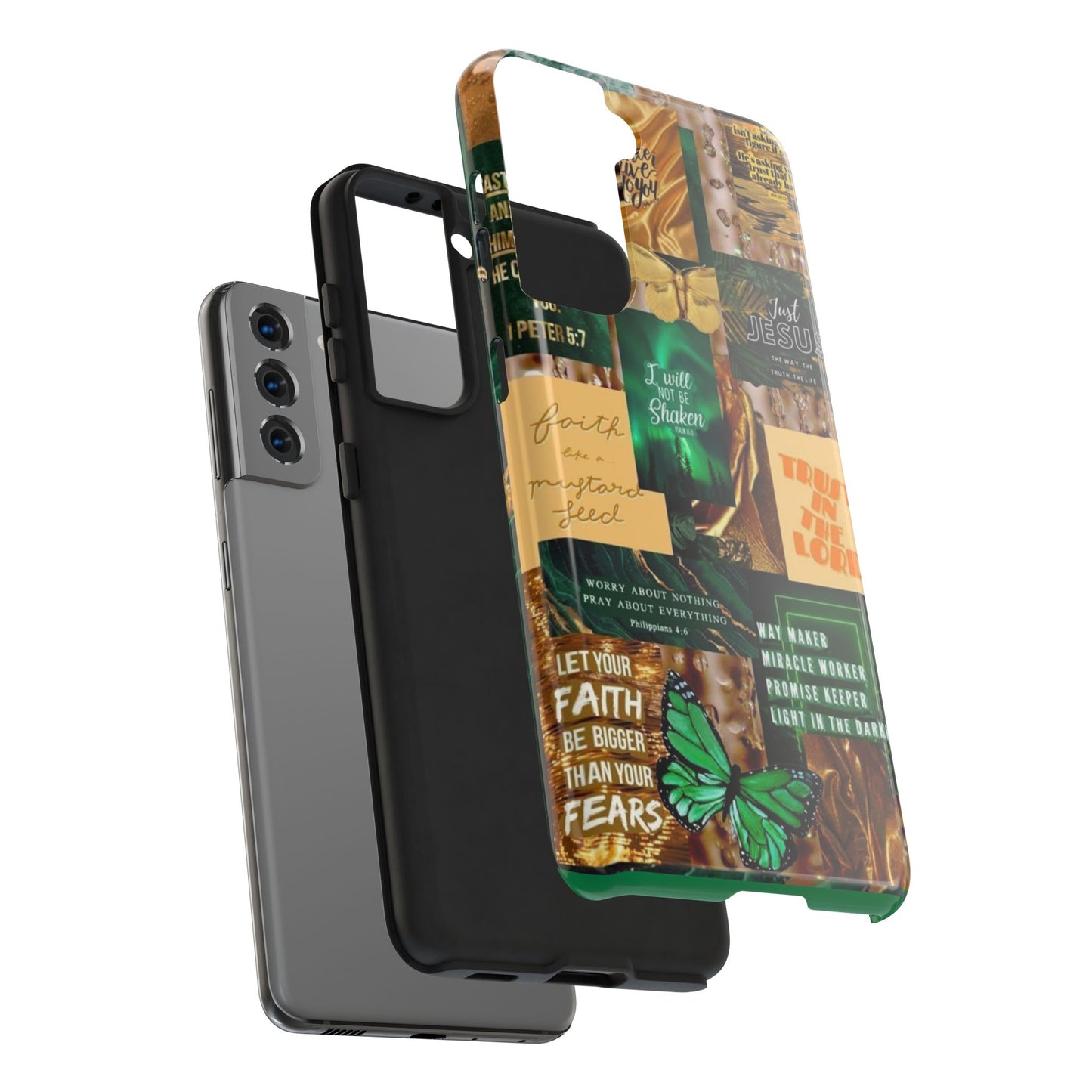 Trust in the lord Phone Case green and gold scripture collage