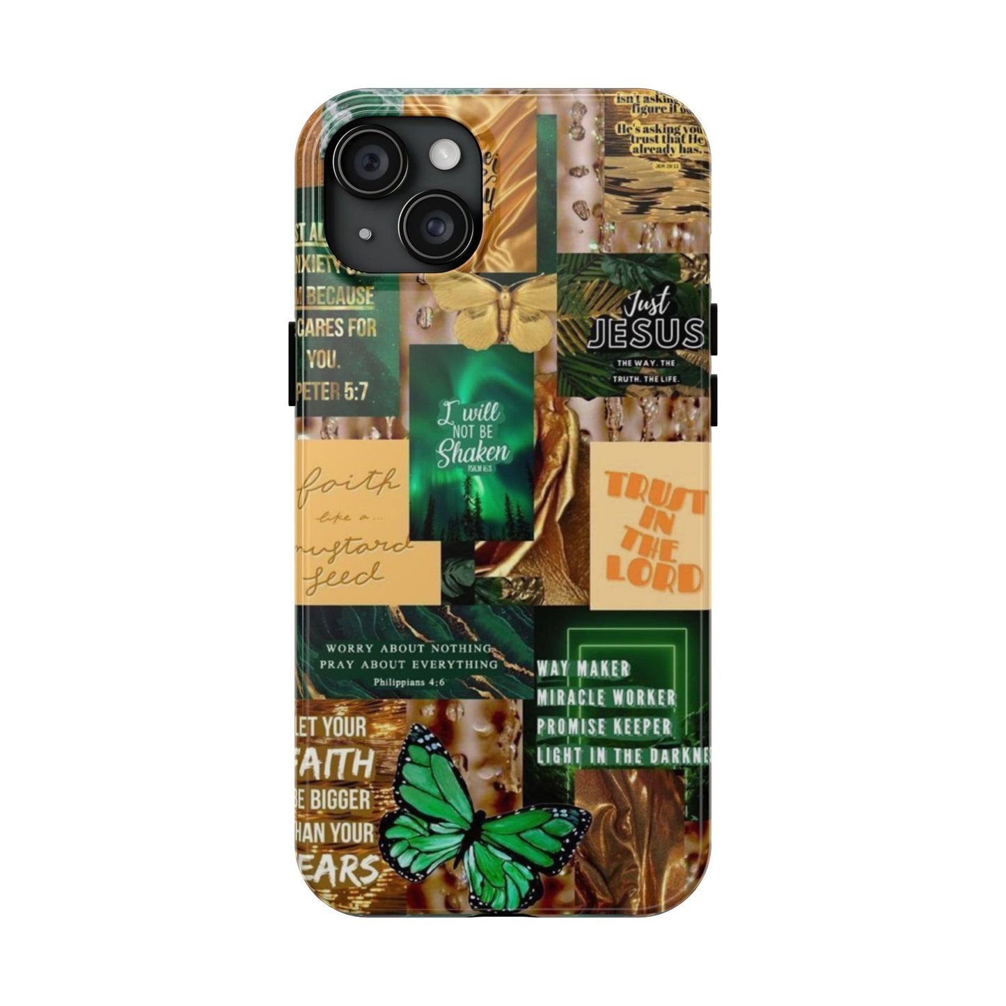 Trust in the lord Phone Case green and gold scripture collage