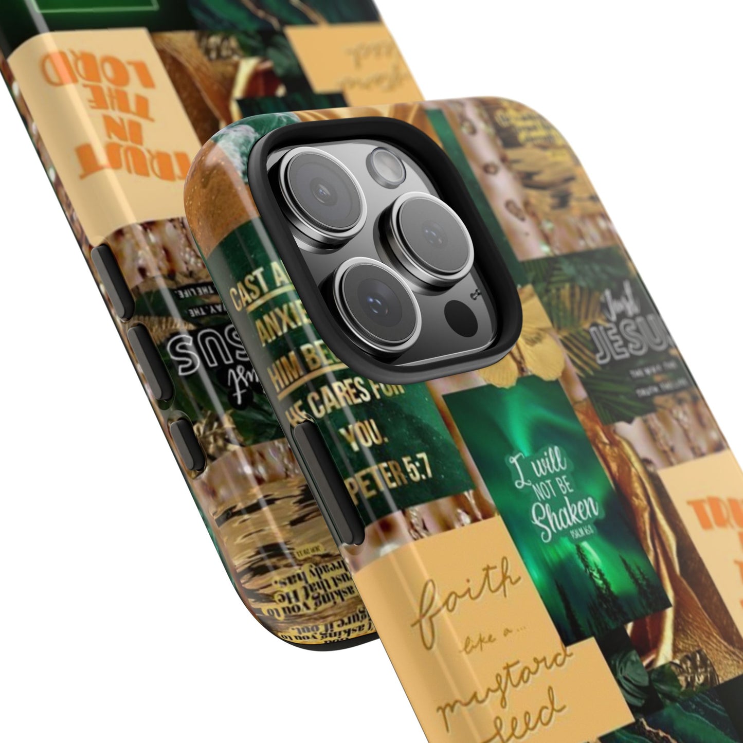 Trust in the lord Phone Case green and gold scripture collage