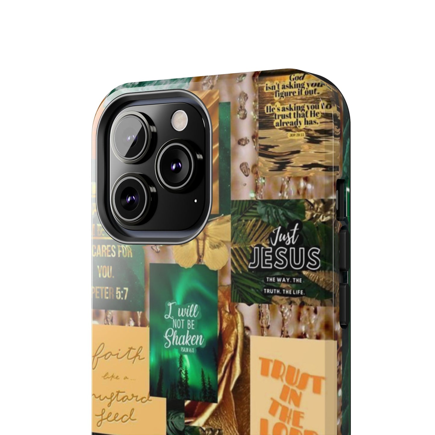 Trust in the lord Phone Case green and gold scripture collage