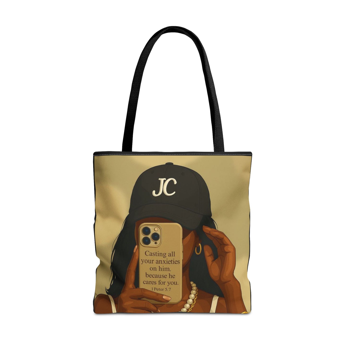 Chic Motivational Tote Bag - "Casting All Your Anxieties on Him" Design