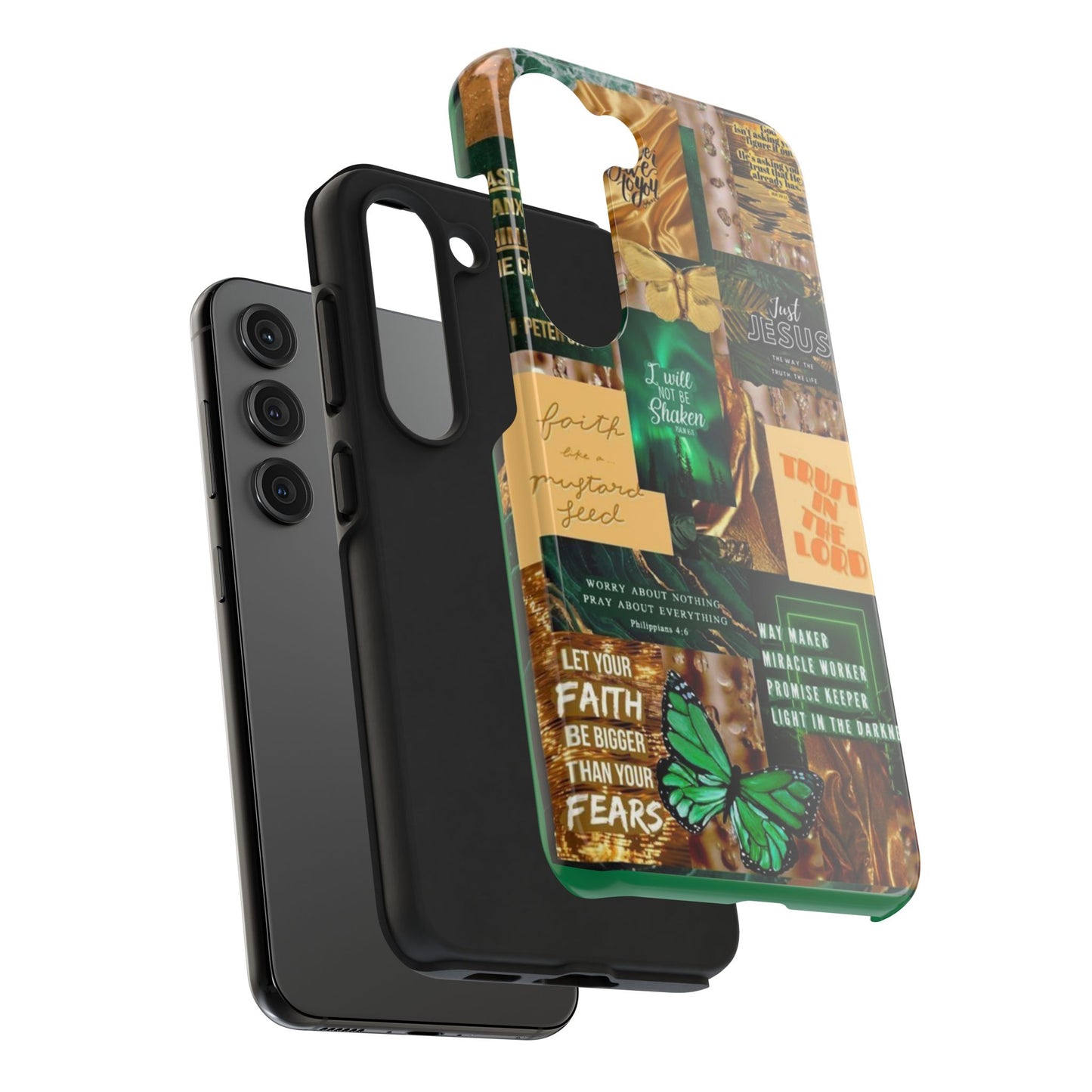 Trust in the lord Phone Case green and gold scripture collage