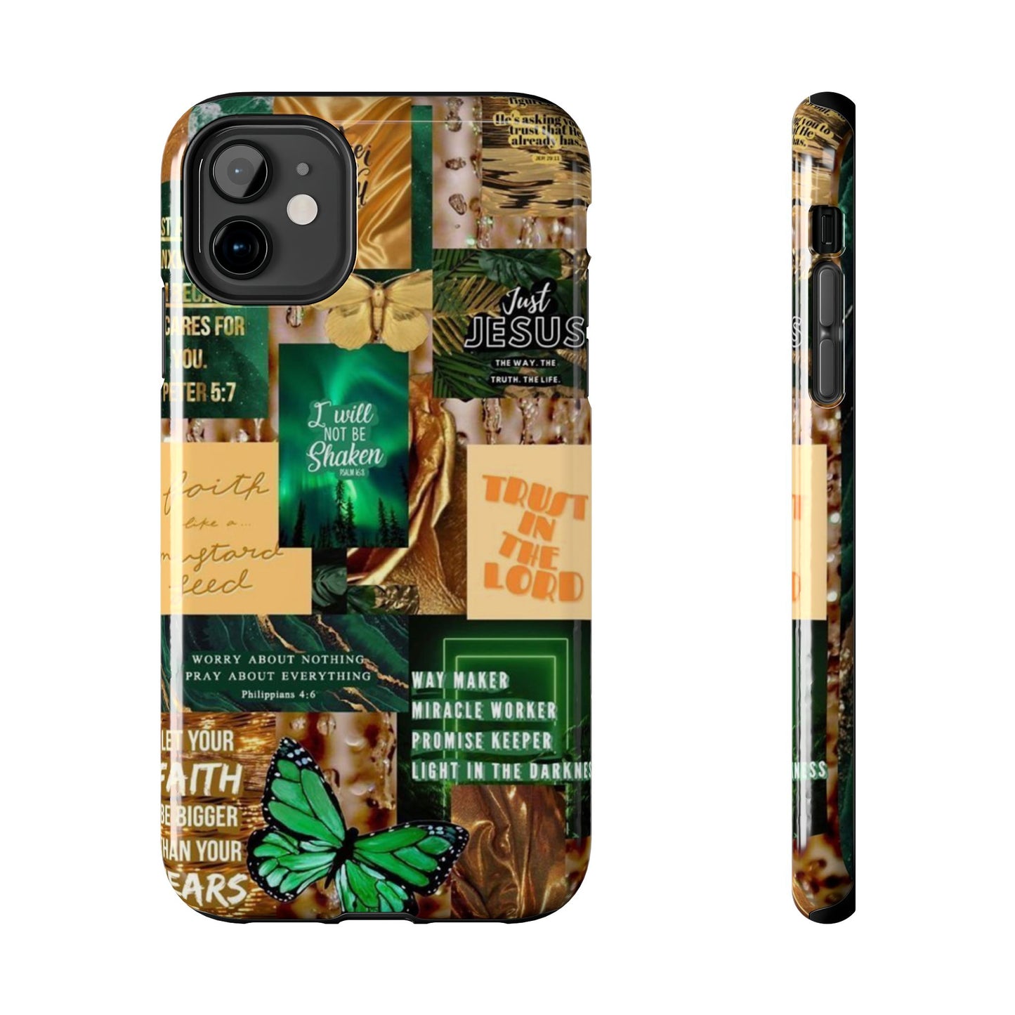 Trust in the lord Phone Case green and gold scripture collage