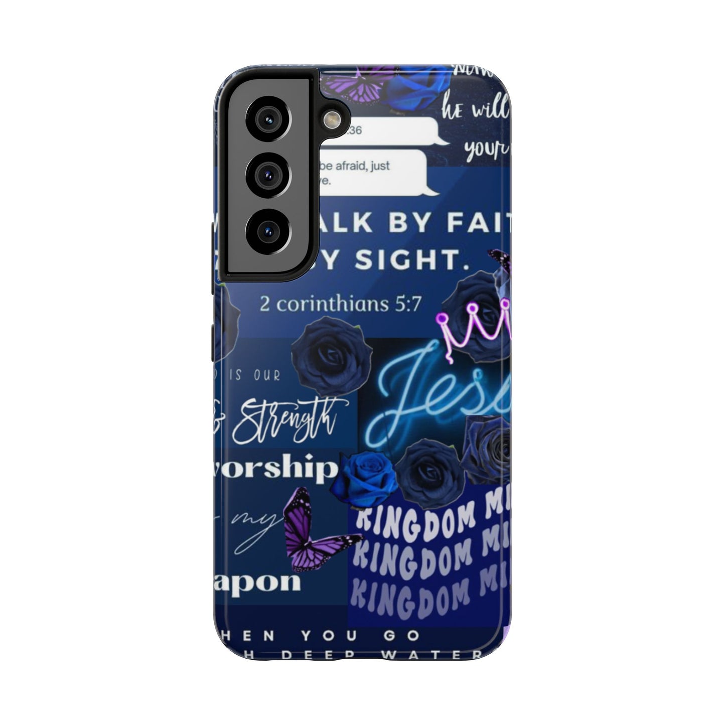 Kingdom mindset phone case deep blue faith & scripture collage