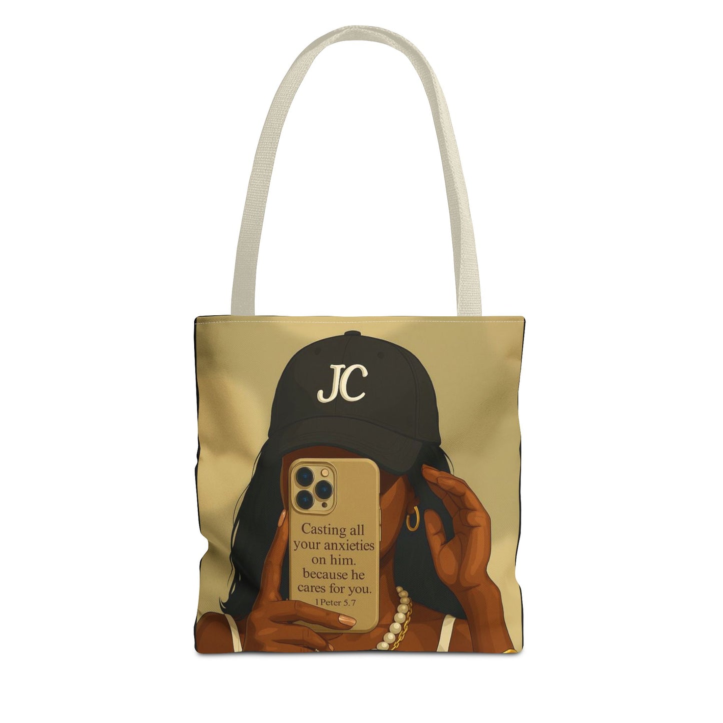Chic Motivational Tote Bag - "Casting All Your Anxieties on Him" Design