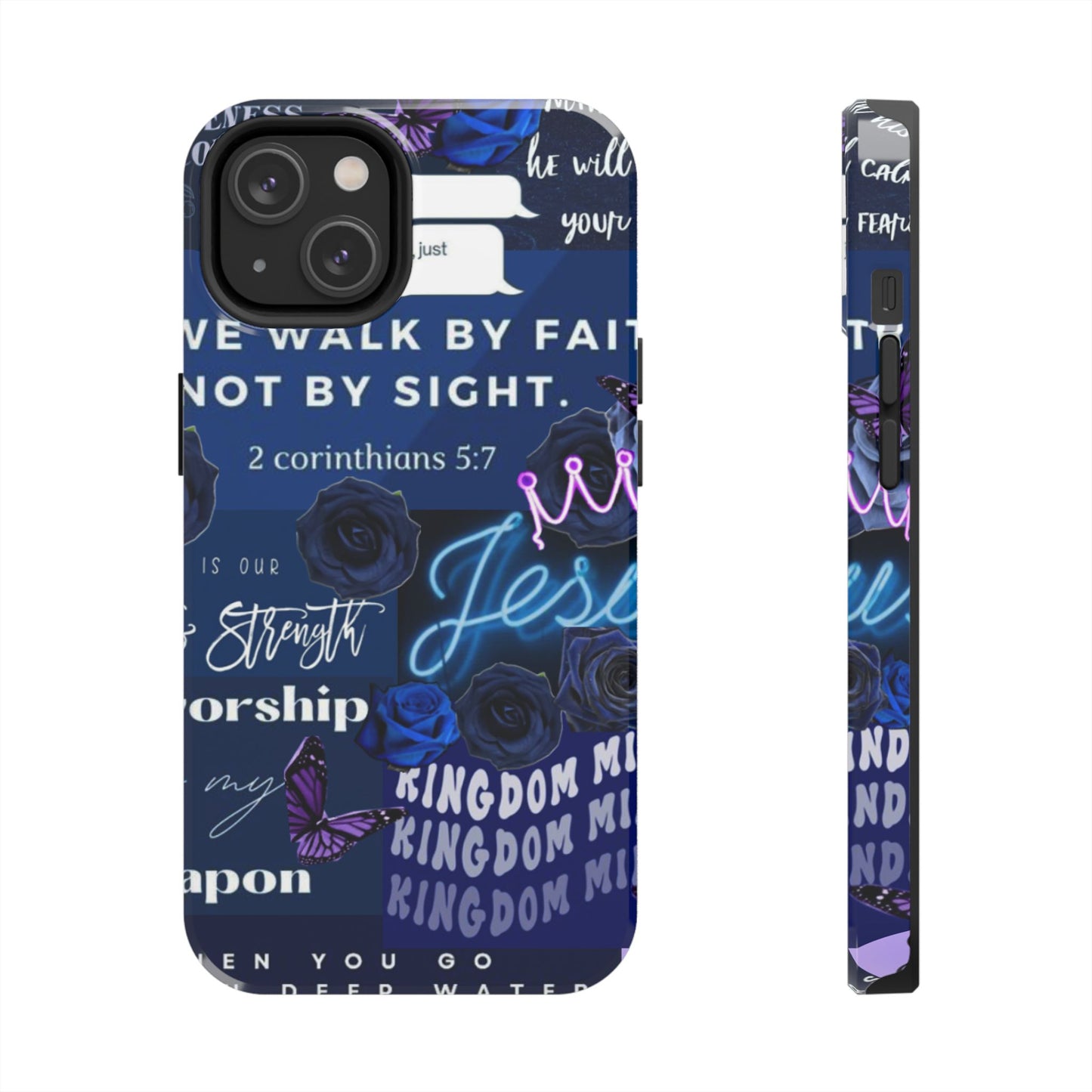 Kingdom mindset phone case deep blue faith & scripture collage