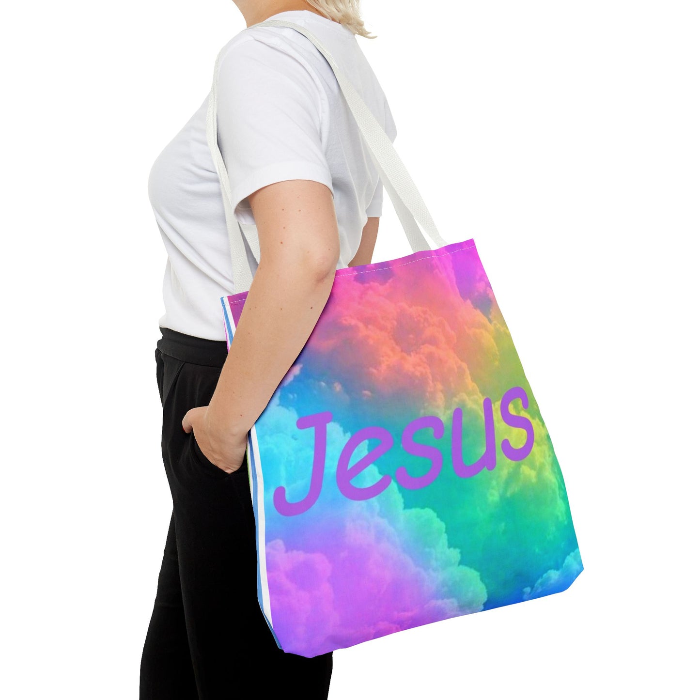 Colorful Jesus Tote Bag – Vibrant AOP Design for Faith and Everyday Use