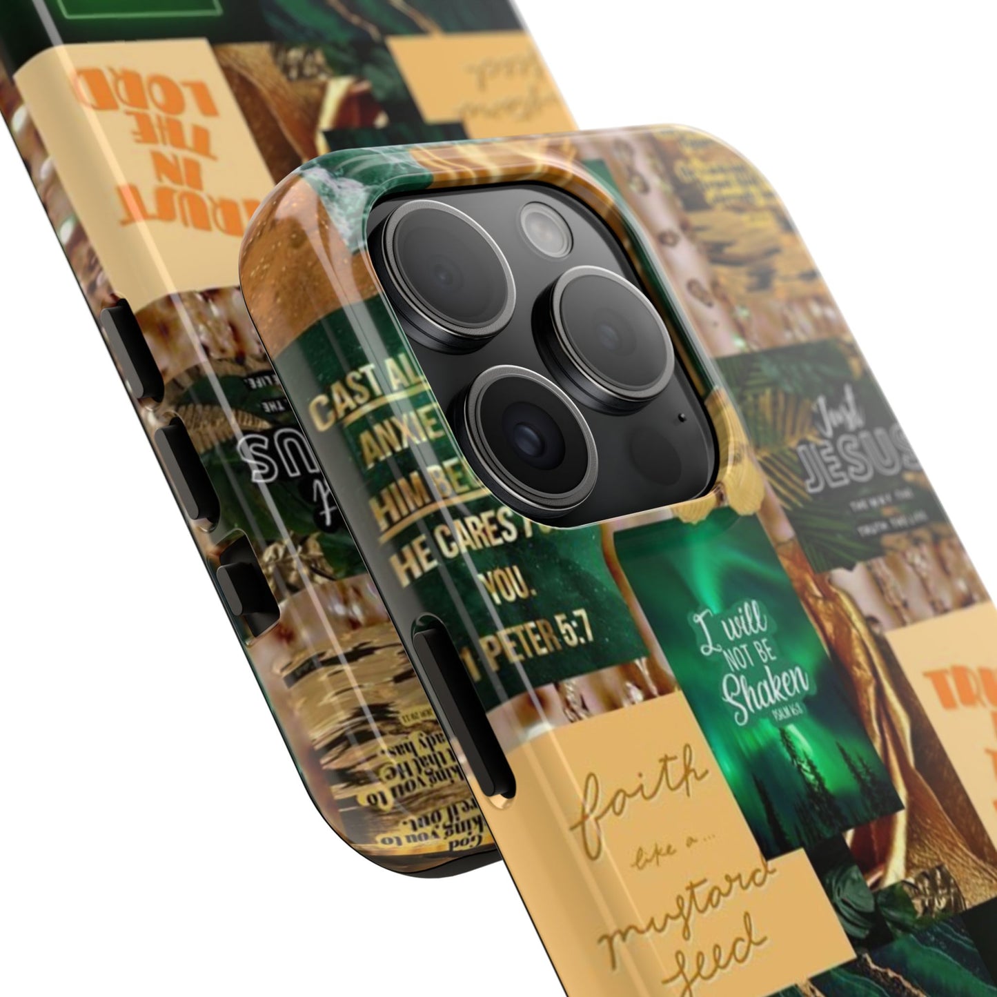 Trust in the lord Phone Case green and gold scripture collage