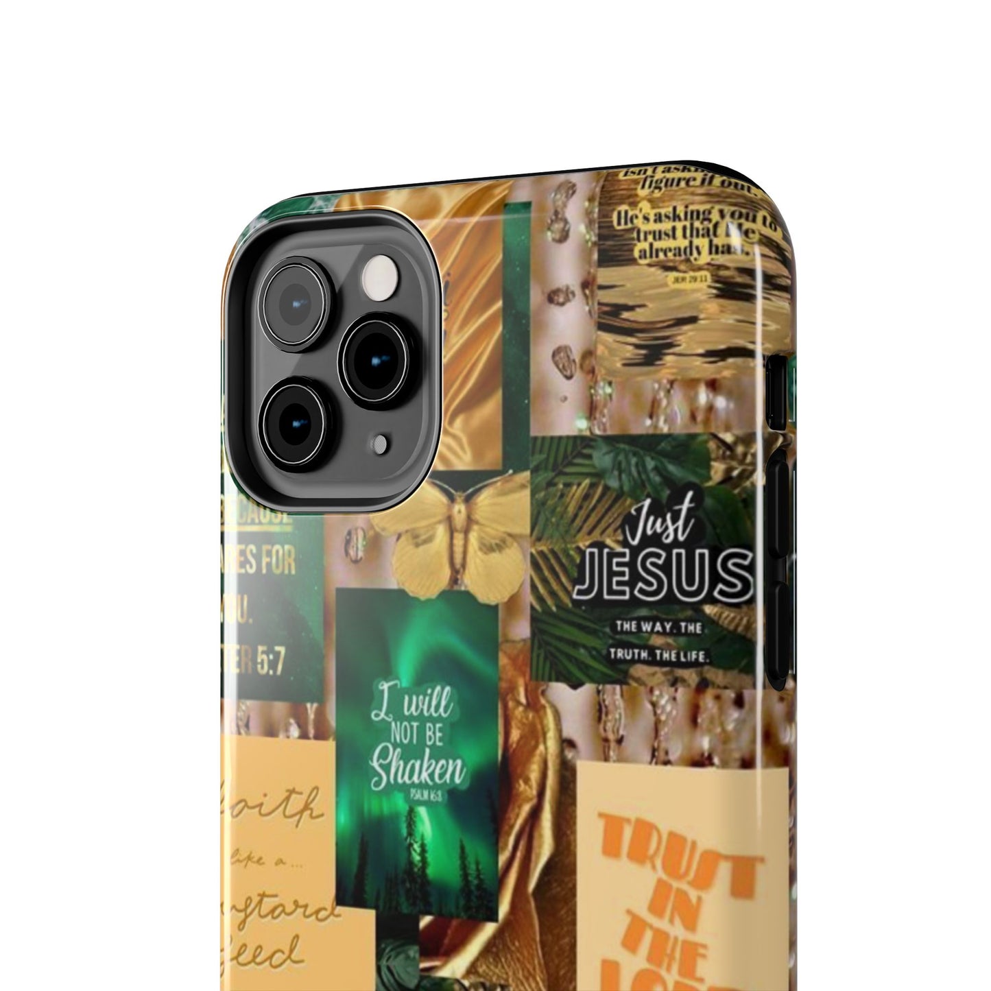 Trust in the lord Phone Case green and gold scripture collage
