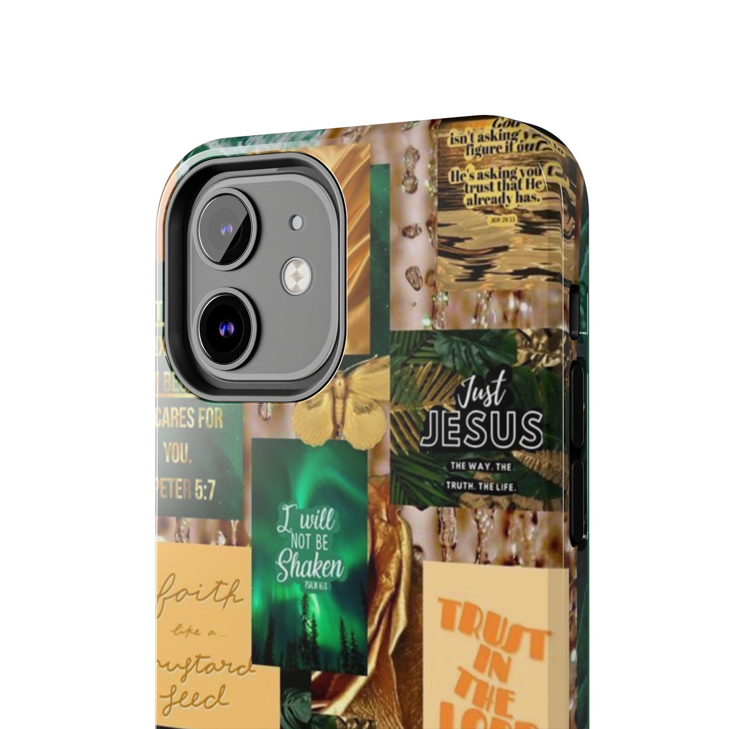 Trust in the lord Phone Case green and gold scripture collage