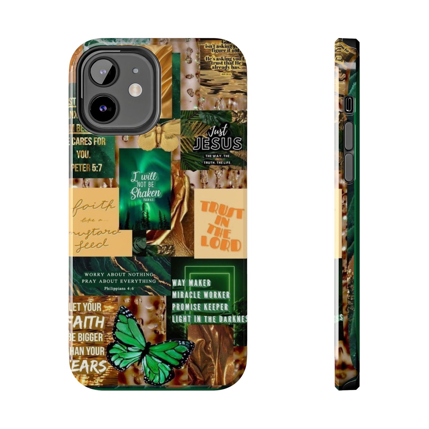 Trust in the lord Phone Case green and gold scripture collage
