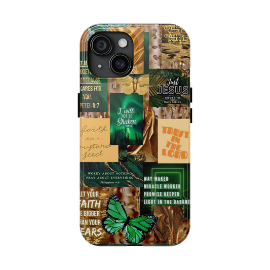 Trust in the lord Phone Case green and gold scripture collage