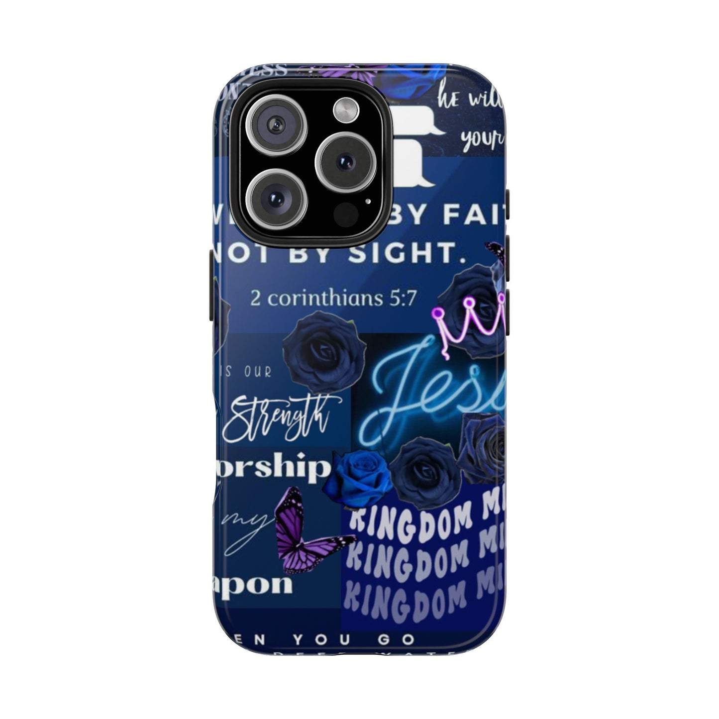 Kingdom mindset phone case deep blue faith & scripture collage
