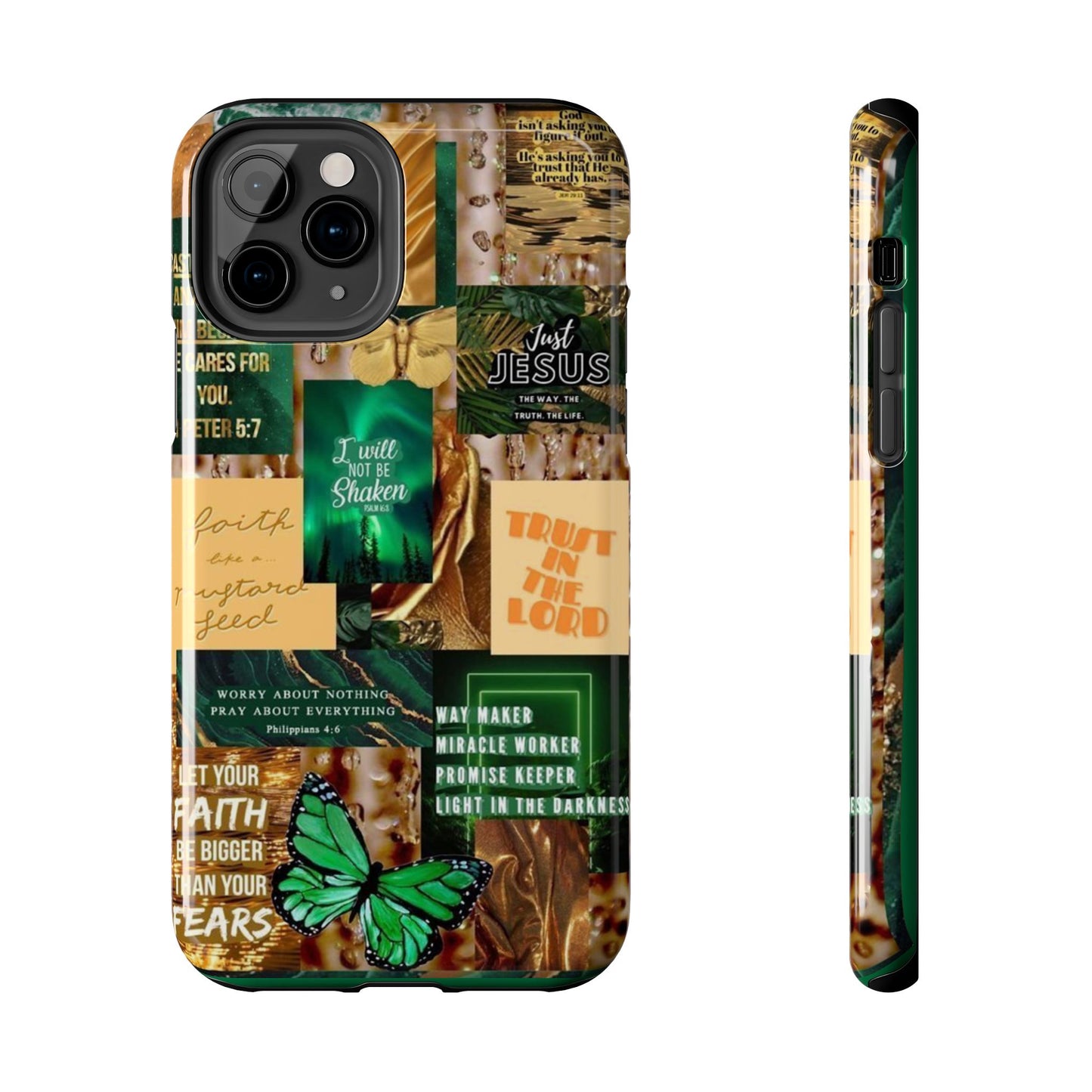 Trust in the lord Phone Case green and gold scripture collage