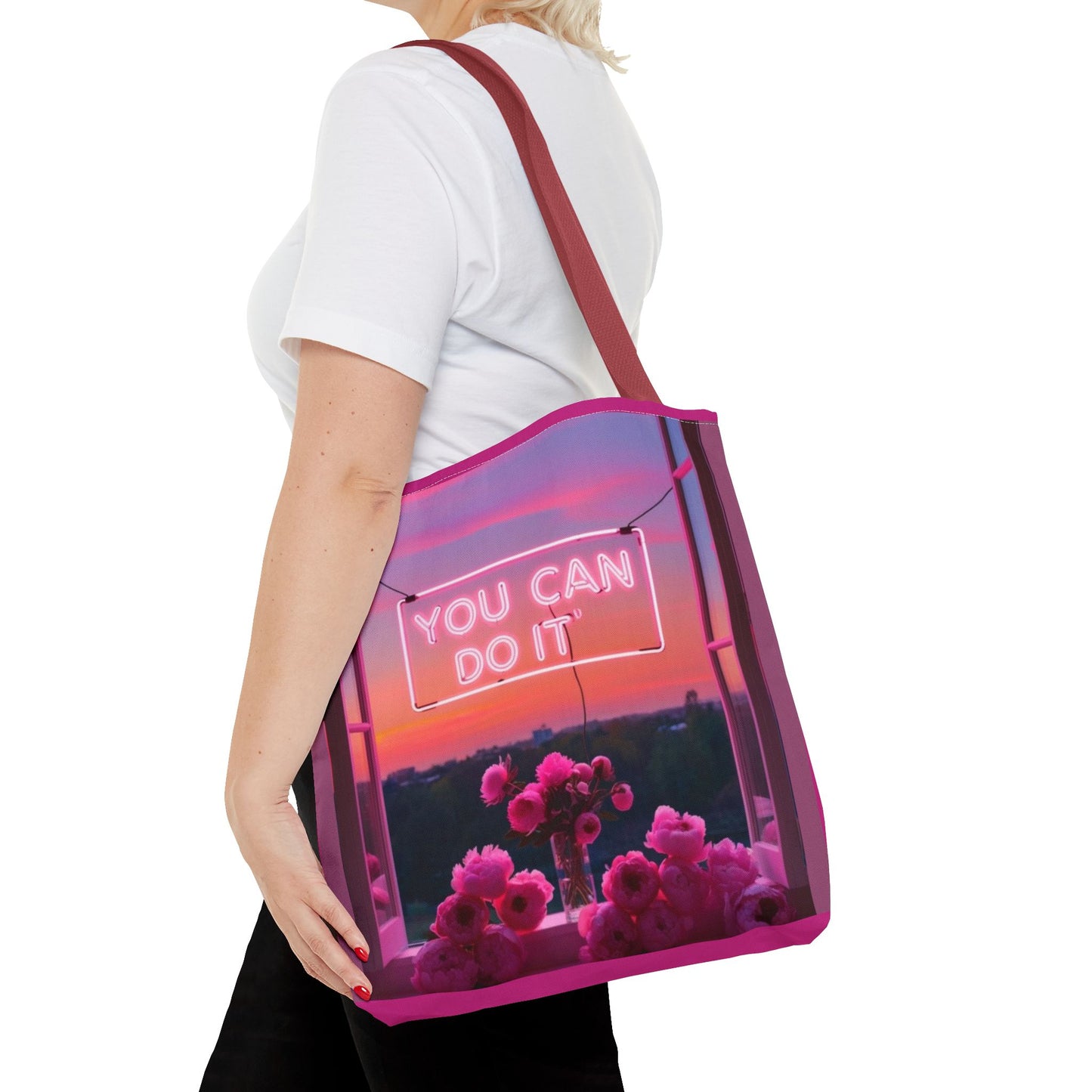 You can do it to faith, flowers, and  fierceness tote bag