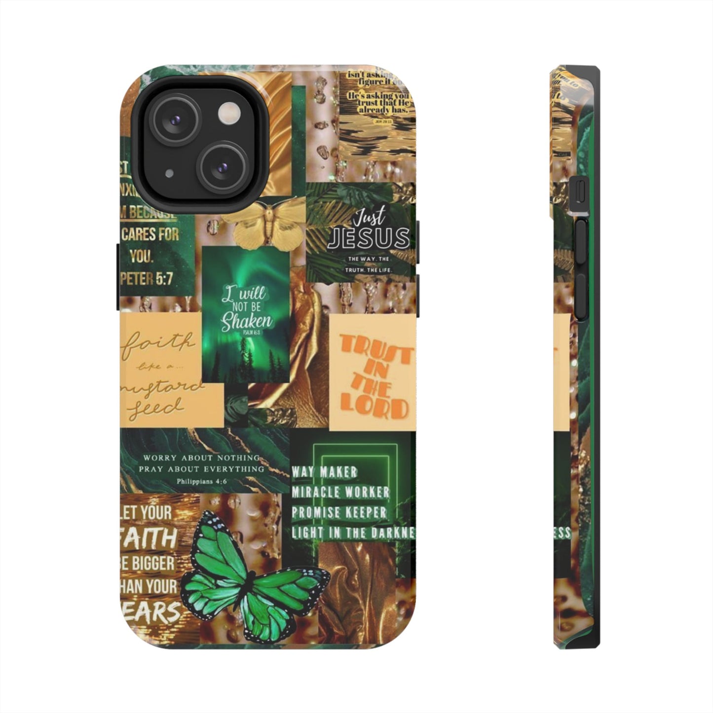 Trust in the lord Phone Case green and gold scripture collage