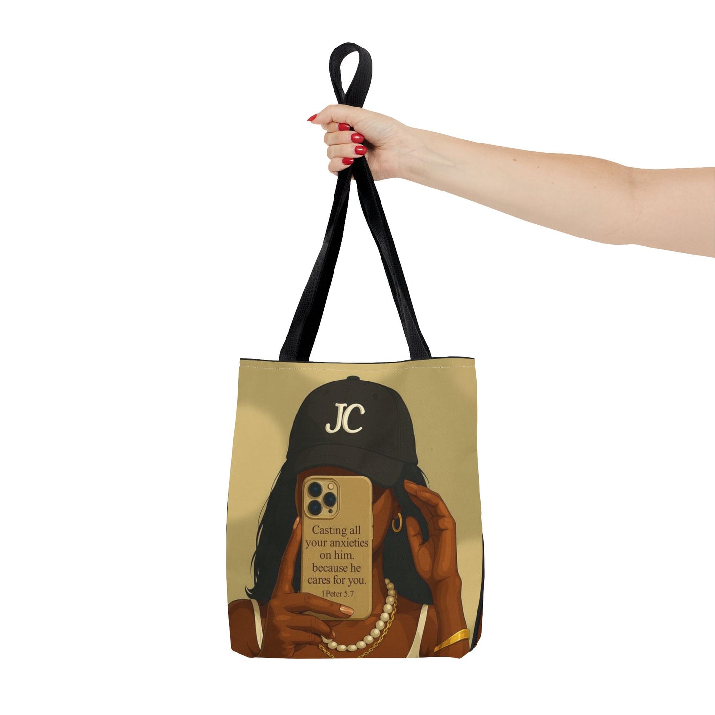 Chic Motivational Tote Bag - "Casting All Your Anxieties on Him" Design