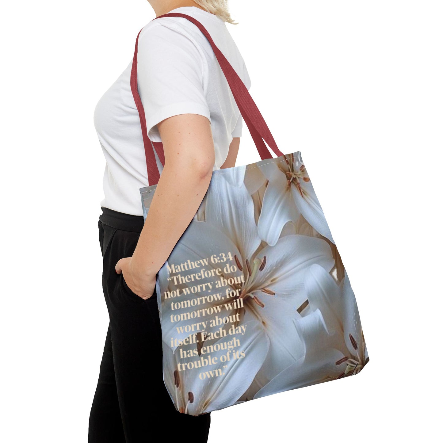 Don’t worry floral Tote Bag (Matthew 6:34)