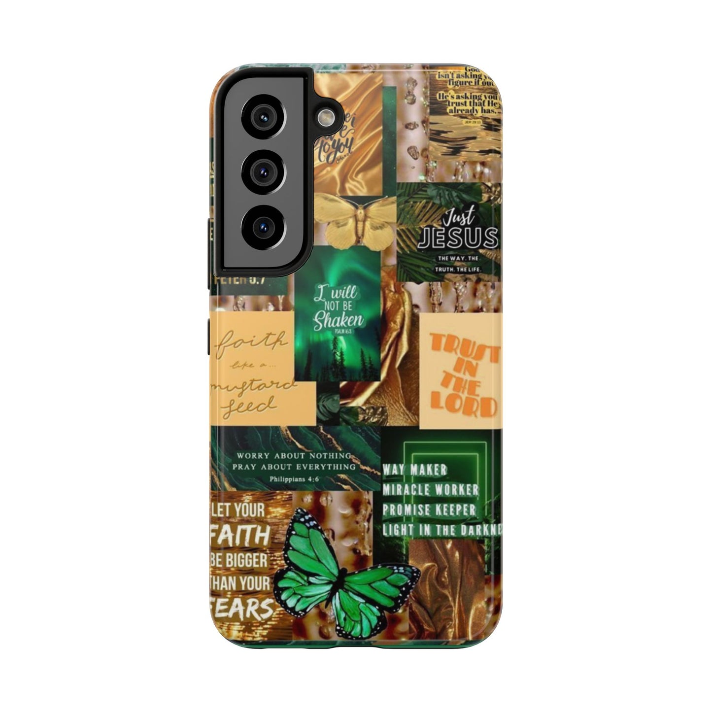 Trust in the lord Phone Case green and gold scripture collage
