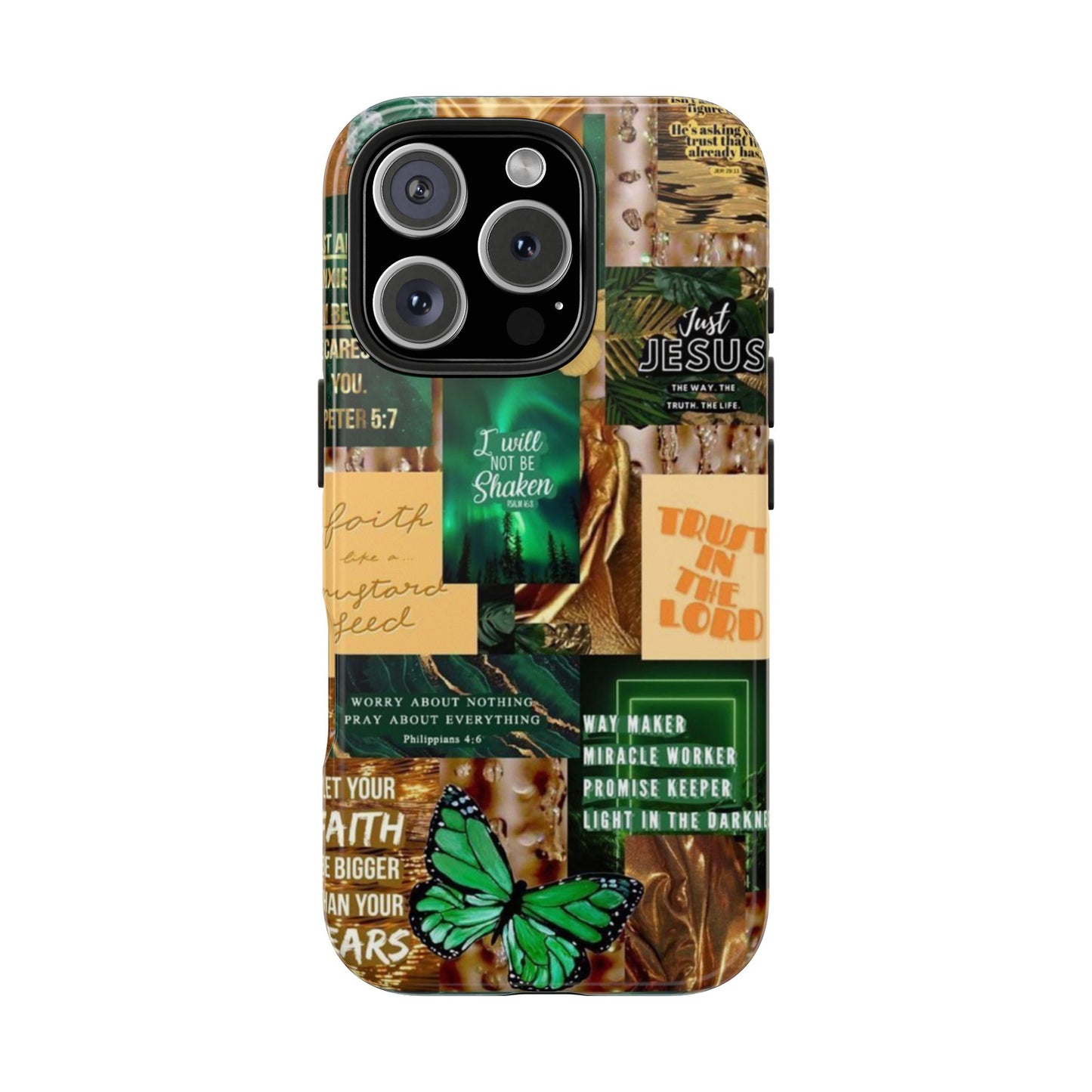 Trust in the lord Phone Case green and gold scripture collage