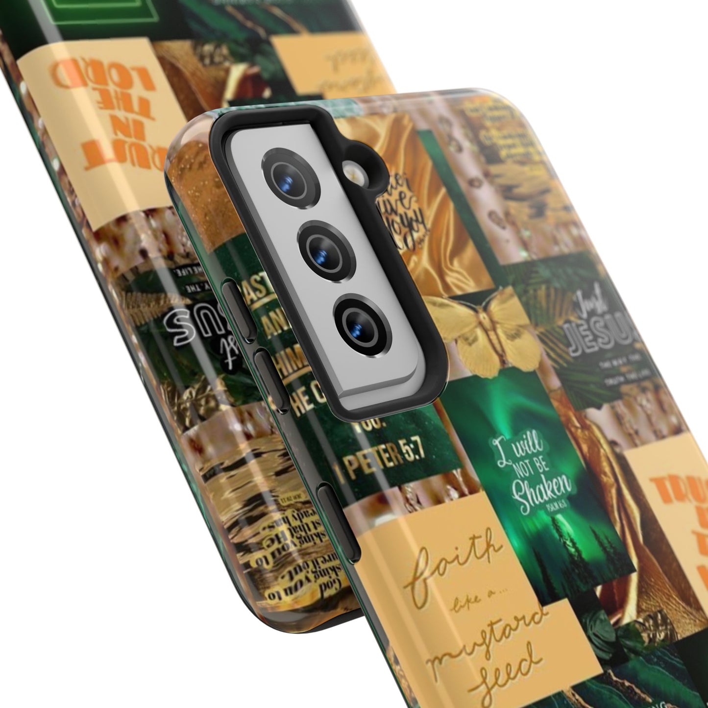 Trust in the lord Phone Case green and gold scripture collage